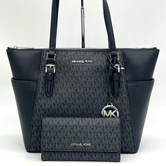 Michael Kors Charlotte Tote & Trifold Wallet Black - Picture 1 of 13